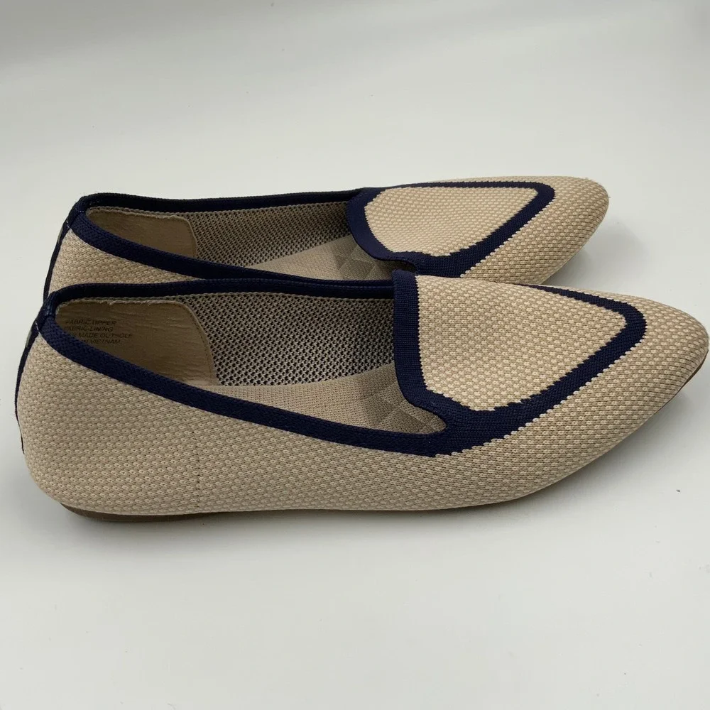 Birdies Blackbird Tan Navy Blue Knit Pointed Toe‎ Flat Loafers Womens 7.5